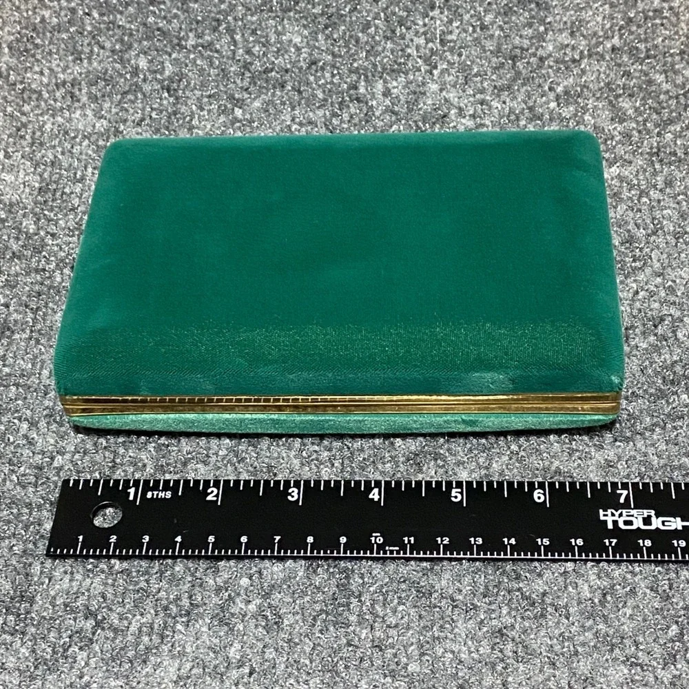 Mele Vintage Emerald Green Velvet Jewelry Case Gold Trim Mirror Travel‎ Box 520